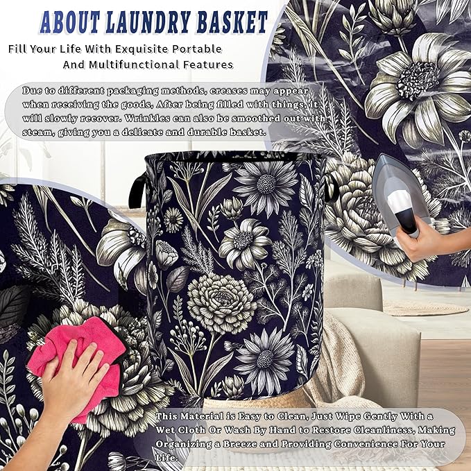 Vintage Floral Flowers Laundry Hamper Foldable Oxford Cloth Cute Laundry Basket - Image 8