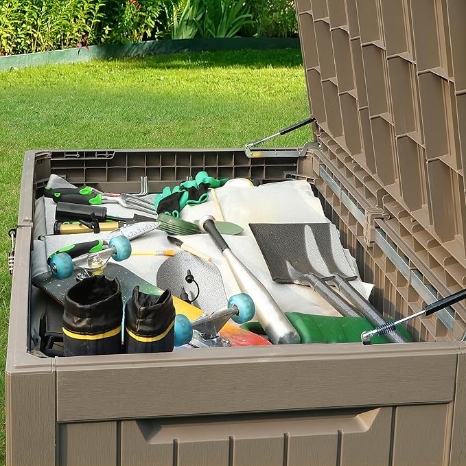 YITAHOME 230 Gallon Outdoor Storage Deck Box, Weather-Resistant Resin, Versatile for Patio Furnishings, Outdoor Cushions, Garden Tools, and Sports/Pool Gear, Taupe - Image 2