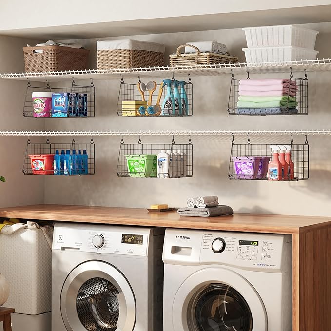 3-Pack Hanging Laundry Room Organizaton：Foldable Laundry Basket Wire Basket - Image 4
