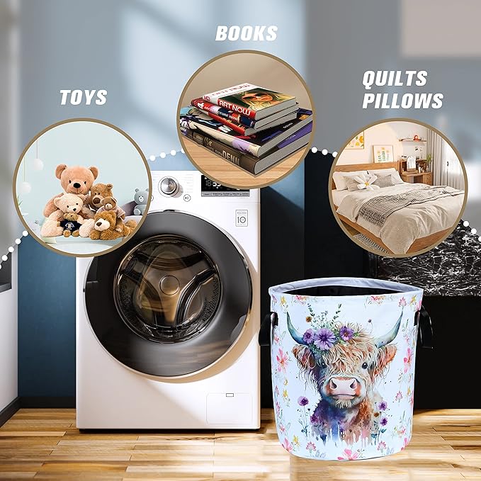 Highland Cow Laundry Basket Foldable Waterproof Oxford Cloth Funny Tote Bag - Image 4
