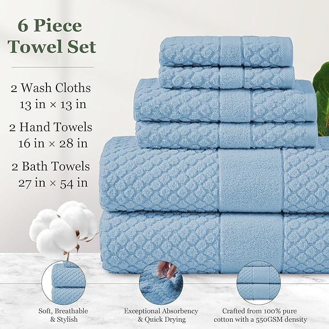 Simple&Opulence 6 Piece Luxury Towel Set, 100% Cotton Bathroom Towels - Image 4