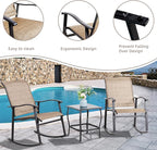 Vongrasig 3 Piece Outdoor Rocking Bistro Set, Textilene Fabric Small Patio Furniture Set, Front Porch Rocker Chairs Conversation Set with Glass Table for Lawn, Garden, Balcony, Poolside (Brown) - Image 3