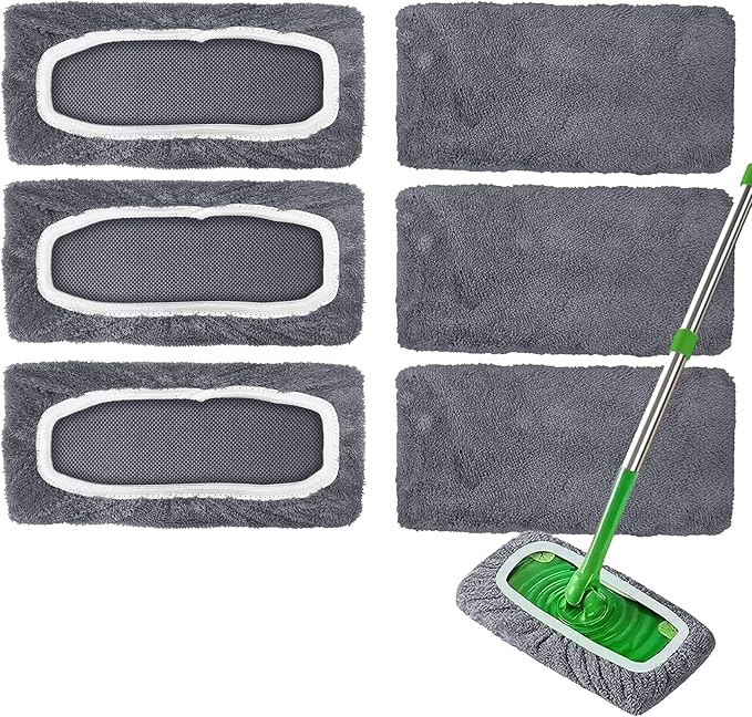 6 Pack Reusable Microfiber Mop Pads Compatible by GreatHomeCleaningHelper