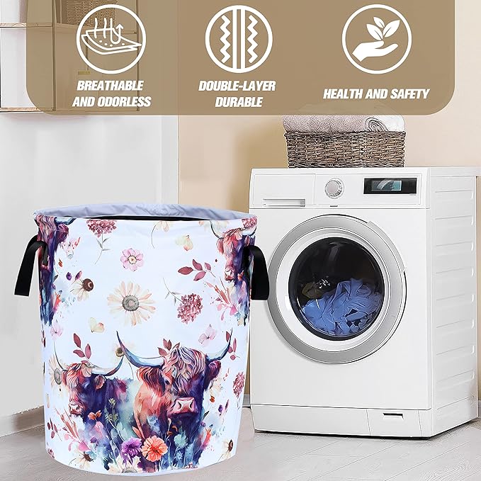Highland Cow Laundry Basket Cow Animal Foldable Oxford Cloth Funny Tote Bag - Image 7