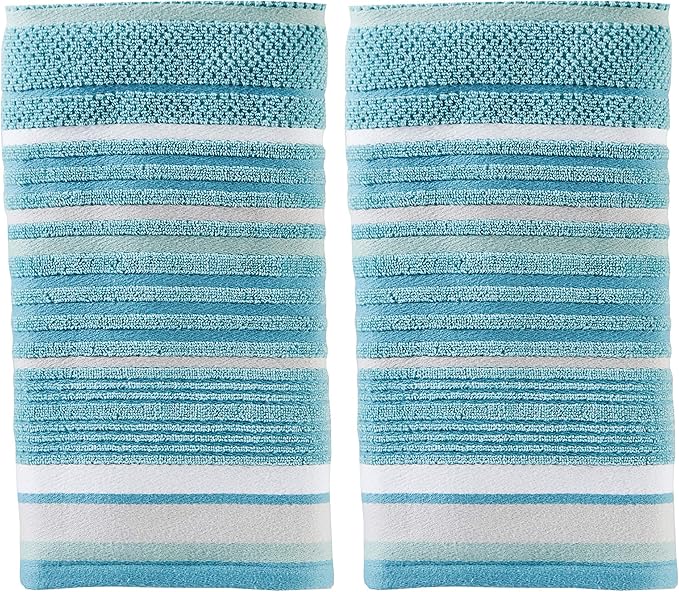 SKL Home Seabrook Stripe 100% Cotton Premium 2-Piece Hand Towel Set, 550 GSM by SKLHomebySaturdayKnightLtd