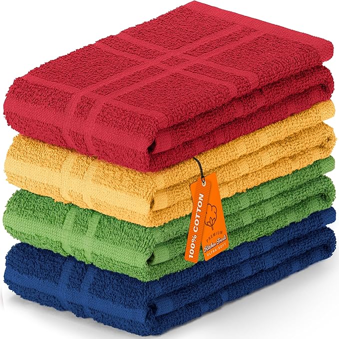 DecorRack Large Kitchen Towels, 100% Cotton Hand Towels, Plaid Pattern Cleaning by DecorRack