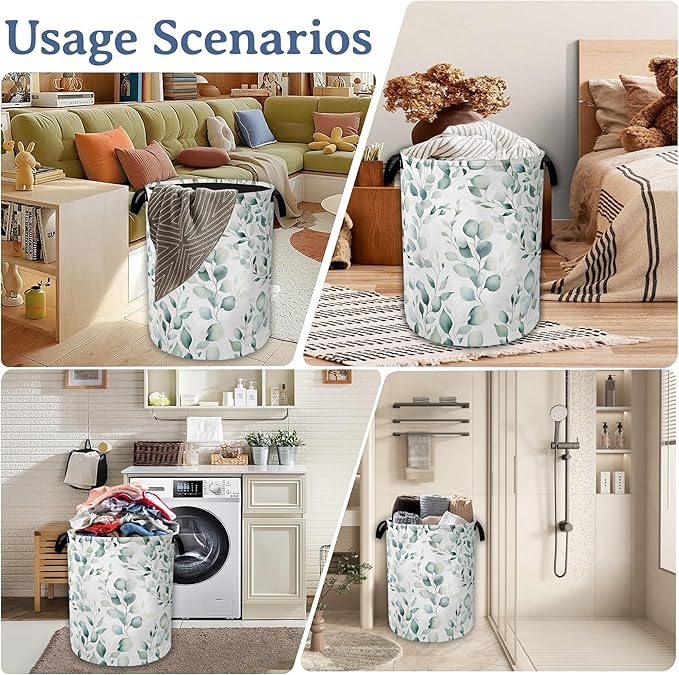 Eucalyptus Spring Botanical Laundry Basket, Foldable Oxford Cloth Laundry Hamper - Image 7