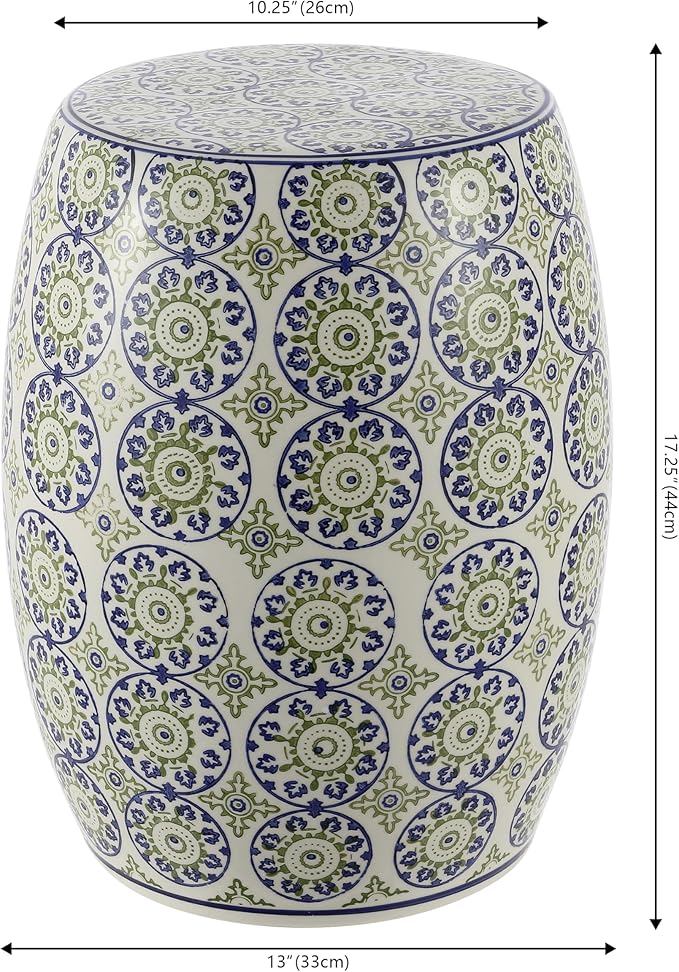 JONATHAN Y TBL1025A Lula 17.25" Suzani Ceramic Indoor/Outdoor Garden Stool, Blue/Green, Classic, Coastal, Bohemian, Traditional, Mediterranean, Cottage for Living Room, Garden, Outdoor, Home - Image 3