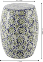 JONATHAN Y TBL1025A Lula 17.25" Suzani Ceramic Indoor/Outdoor Garden Stool, Blue/Green, Classic, Coastal, Bohemian, Traditional, Mediterranean, Cottage for Living Room, Garden, Outdoor, Home - Image 3