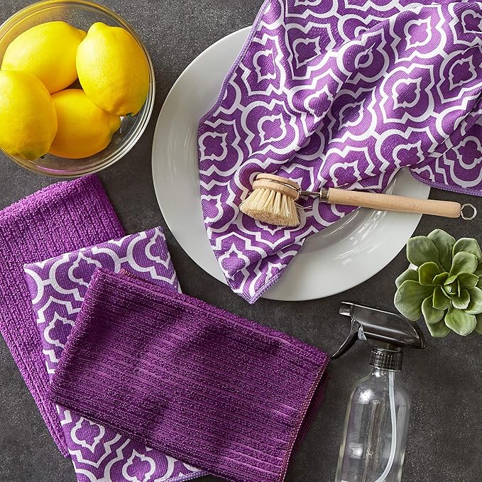DII Cleaning Collection Multi-Purpose Microfiber, Eggplant Lattice, Dishtowel - Image 8