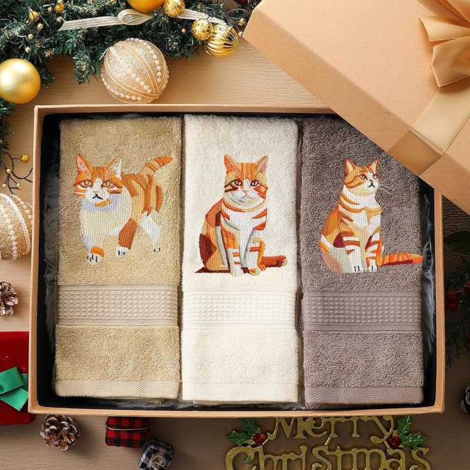 3 Pcs Orange Cat Hand Towels Bathroom Sets Decor Cute Orange Cat Lover Gifts - Image 6