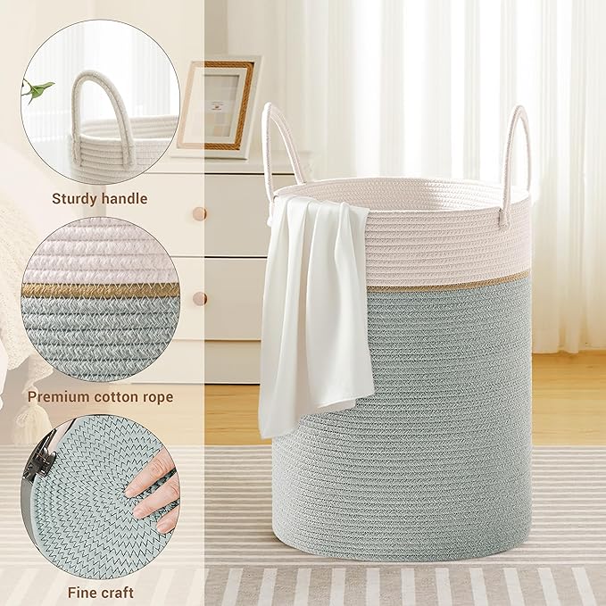 Tall Laundry Basket with Handles, 72L Portable Dirty Clothes Hamper, Boho - Image 3
