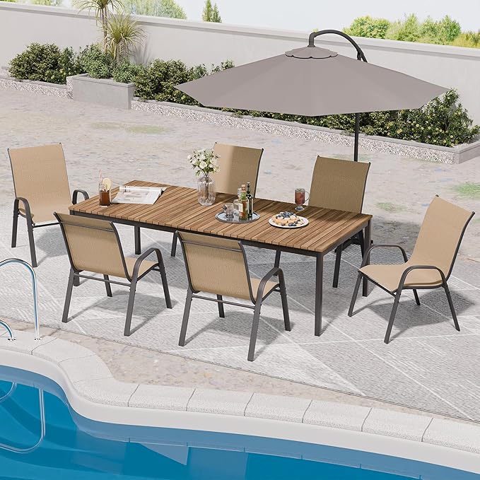 Patio Chairs Set of 6, Outdoor Dining Chairs Stackable for All Weather, Breathable Metal Modern Outside Furniture Chair for Pool Side, Garden, Backyard Deck, Brown - Image 2