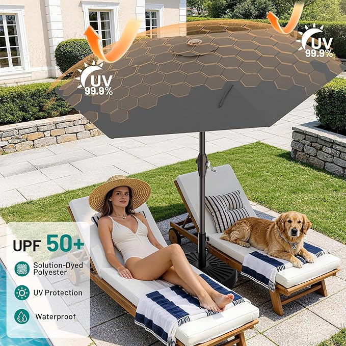 AreShark 7.5FT Patio Umbrella Table Market Umbrella with 6 Sturdy Ribs, Button Tilt/Crank, Heavy-Duty Outdoor Umbrellas for Pool, Deck, Garden and Backyard, Gray - Image 7
