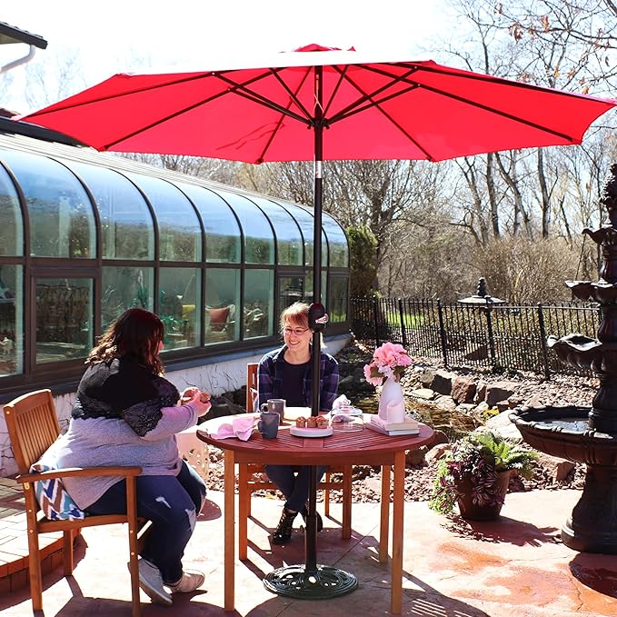 Sunnydaze Outdoor Patio Umbrella - Polyester Table Market Umbrella with Push-Button Tilt and Crank - 8 Sturdy Ribs - Red - 9ft - Image 9