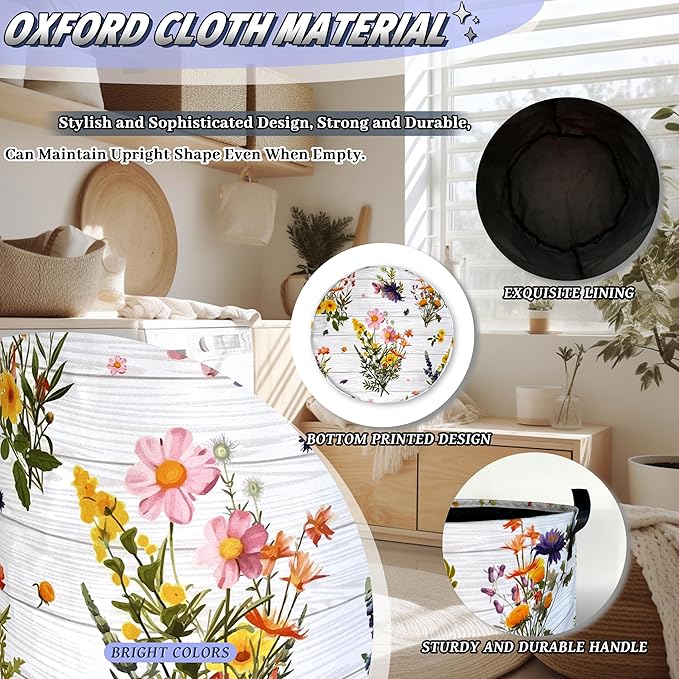 Hawaii Flowers Laundry Basket Foldable Oxford Cloth Colorful Floral Laundry - Image 6