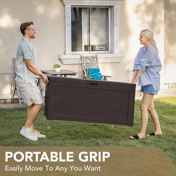 Devoko 120 Gallon Deck Box Resin Outdoor Storage Box Waterproof for Patio, Large Outdoor Storage Bench Lockable for Outside (Deep Brown) - Image 6