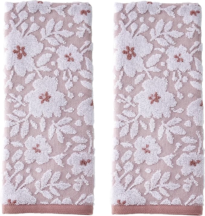 SKL Home Floral Jacquard 100% Cotton 2pc Hand Towel Set, Reversible & Decorative by SKLHomebySaturdayKnightLtd