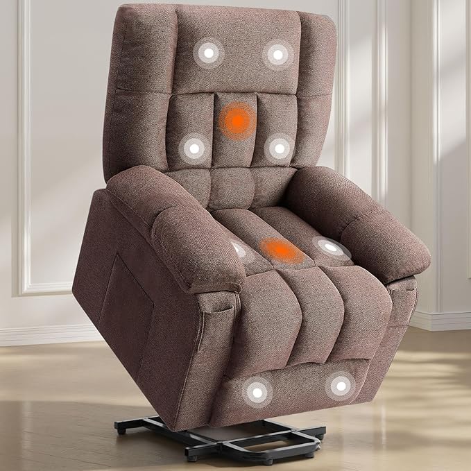 Sweetcrispy Power Lift Recliner Chair with Vibration Massage and Heat for Adults, Ergonomic Overstuffed Breathable Fabric Reclining Chair with Side Pockets, Remote Control, Living Room, Bedroom, Brown by Sweetcrispy