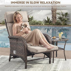 Zero Gravity Wicker Patio Recliner Chair - Wicker Outdoor Lounge Chair with Adjustable Backrest & Footrest, All Weather Outdoor Reclining Chairs with Thick Cushion for Pool Deck Beige - Image 3