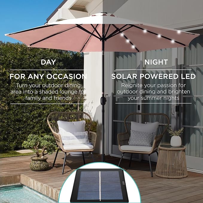 Best Choice Products 10ft Solar Polyester LED Lighted Patio Umbrella w/Tilt Adjustment and UV-Resistant Fabric - Image 3