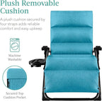 Best Choice Products Oversized Zero Gravity Chair, Folding Outdoor Patio Recliner, XL Anti Gravity Lounger w/Removable Cushion, Cup Holder, Side Tray, 350lb Capacity - Light Blue - Image 3