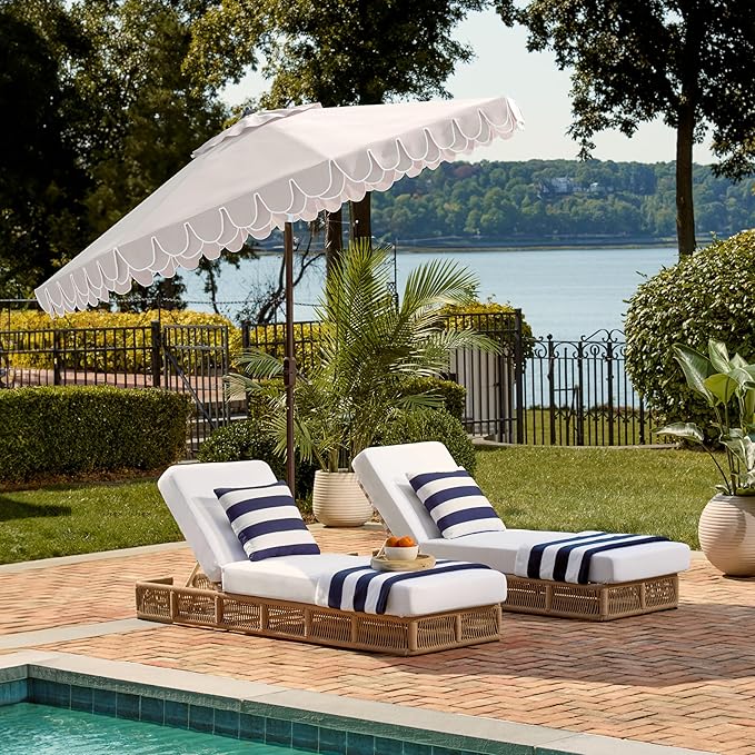 SAFAVIEH 9ft Outdoor Patio Umbrella, Round, Valance, Beige & White Trim, Auto Crank Tilt, UV Resistant for Deck, Backyard, Poolside (PAT8006C) - Image 8
