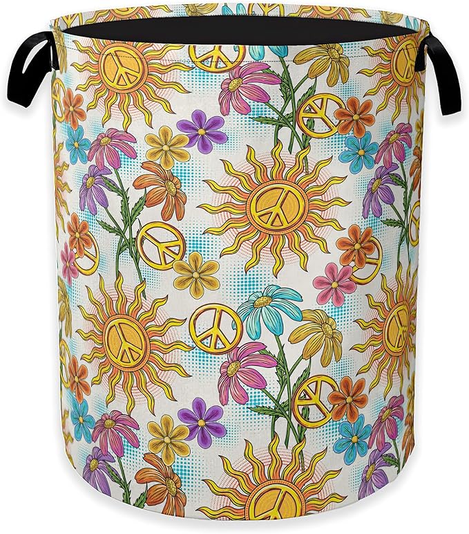 Collapsible Laundry Basket, Vintage Peace Symbol Dirty Clothes Hamper, Hippie by Unknown