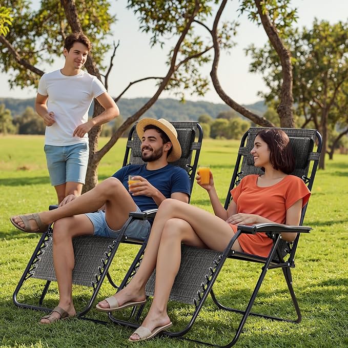 Homall Zero Gravity Chair - Adjustable Folding Lawn Chairs - Outdoor Gravity Reclining Lounge Chair with Pillows - Set of 2 (Double-Gray) - Image 10