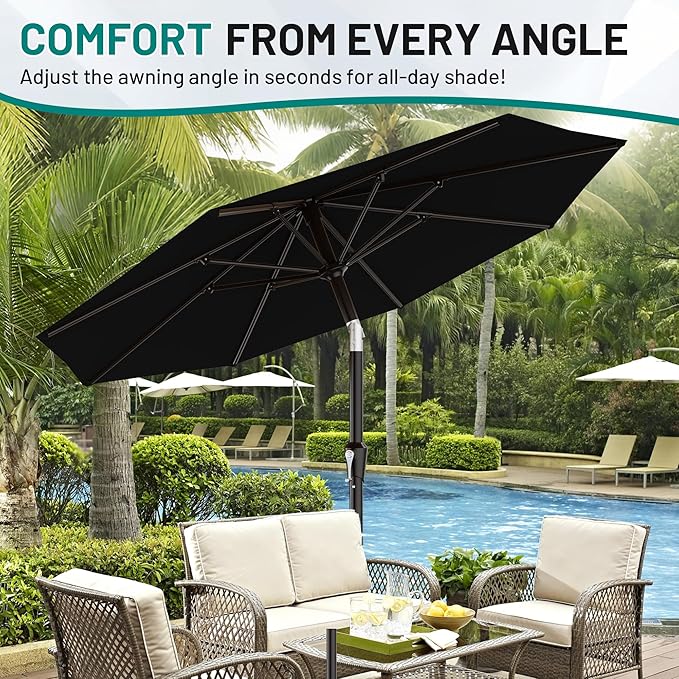 AreShark 9 FT Patio Umbrella for Outdoor, Outdoor Table Umbrella with Push Button Tilt and Crank, Outdoor Patio Umbrellas with 8 Sturdy Ribs for Market, Garden, Pool (Black) - Image 7