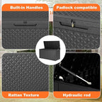 110 Gallon Resin Deck Box, Lockable Patio Outdoor Storage Box for Furniture, Garden Tools and Tools Storage, Waterproof Outside Storage Boxes - Patterned black - Image 3