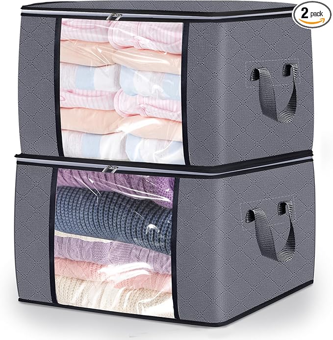 2 Pack Clothes Storage Bags, 90L Large Blanket Storage Bag Comforter Storage Bin by BiCINE