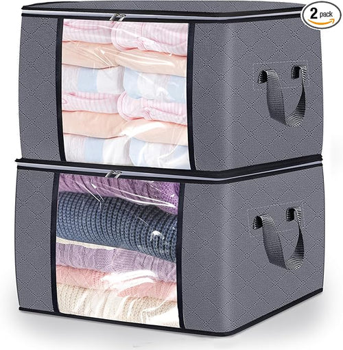 2 Pack Clothes Storage Bags, 90L Large Blanket Storage Bag Comforter Storage Bin by BiCINE