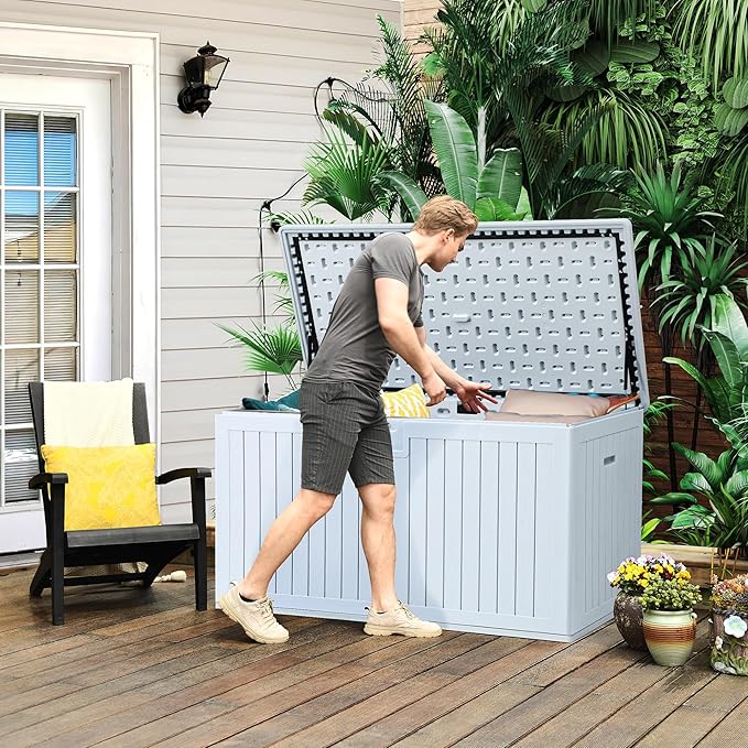 YITAHOME XXL 230 Gallon Large Deck Box,Outdoor Storage for Patio Furniture Cushions,Garden Tools with Flexible Divider,Waterproof,Lockable (White) - Image 4