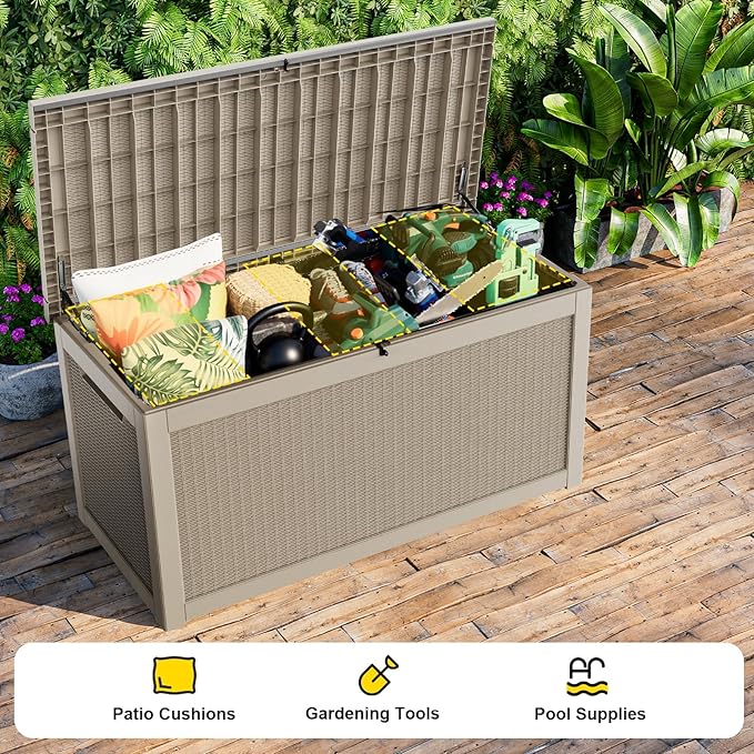 320 Gallon Outdoor Storage Box,Large Waterproof UV Resistant Deck Box,Lockable Storage Container for Patio Furniture Cushions Garden Tools and Pool Accessories(Gray) - Image 5