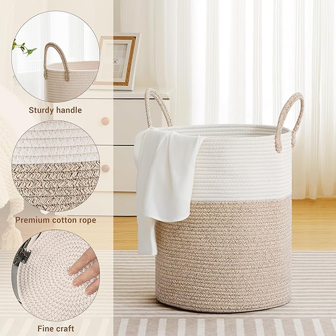 Tall Laundry Basket with Handles, 53L Portable Dirty Clothes Hamper, Boho - Image 3
