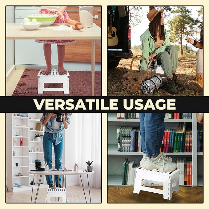 Utopia Home Folding Step Stool with Handle – 9 Inch Anti Slip Collapsible Stool – Holds Up to 300 lbs – Sturdy Plastic Step Stool Foldable for Kitchen, Bathroom and Home Use (2-Pack, White) - Image 6