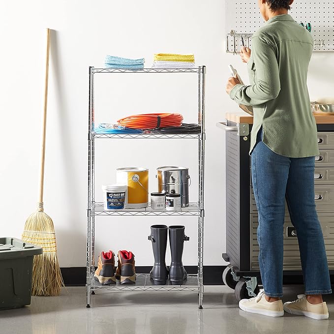 Amazon Basics 4-Shelf Adjustable Storage Shelving Unit for Garage, Steel Wire Rack, 200 Pound Loading Capacity per Shelf, 13.4"D x 23.2"W x 48"H, Chrome - Image 2