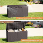Greesum 100 Gallon Resin Deck Box Large Outdoor Storage Boxes with Cushions for Garden Tools, Patio Furniture Pillows, Pool Supplies, Dark Brown - Image 4