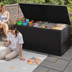 JUMMICO 270 Gallon Outdoor Storage Deck Box with Divider, Double Wall Storage Box with Lockable Lid for Garden Tools, Pools Supplies (Black) - Image 6
