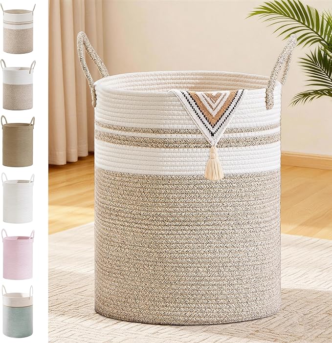 Tall Laundry Basket with Handles, 88L Portable Dirty Clothes Hamper, Boho by SunNewt