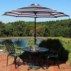 Sunnydaze Outdoor Patio Umbrella - Polyester Table Market Umbrella with Push-Button Tilt and Crank - 8 Sturdy Ribs - Navy Blue Stripe - 9ft - Image 7