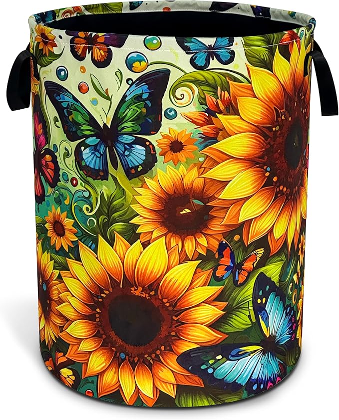 Beautiful Butterfly Sunflower Laundry Basket Oxford Cloth Laundry Hamper by Unknown