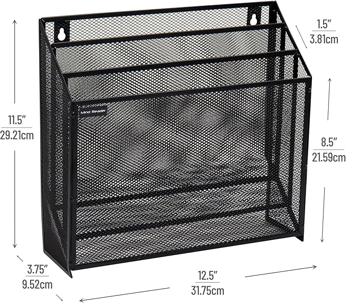 Mind Reader Vertical File Storage, Desktop Organizer, Wall Mount, Metal Mesh - Image 3