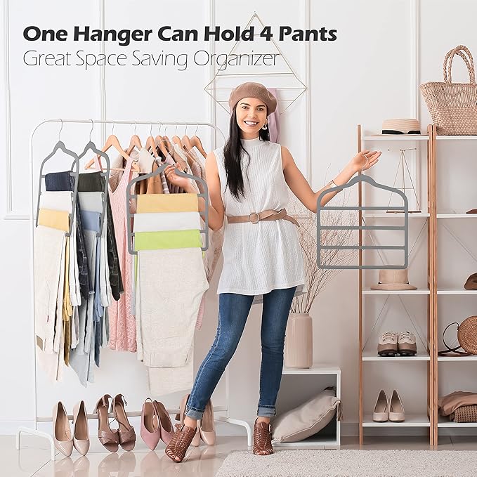 Velvet Pants Clothes Hanger Space Saving Non Slip Pants Shorts Hanger, - Image 3