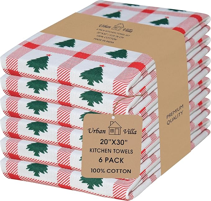 Urban Villa Christmas Kitchen Towels Christmas Tree Print Premium Quality 100% by CottonTrends