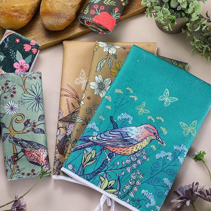 Geyoga 6 Pcs Spring Floral Kitchen Towels Flamingo Dish Hand Towels Sunflower - Image 6