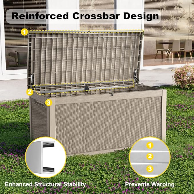 320 Gallon Outdoor Storage Box,Large Waterproof UV Resistant Deck Box,Lockable Storage Container for Patio Furniture Cushions Garden Tools and Pool Accessories(Gray) - Image 4