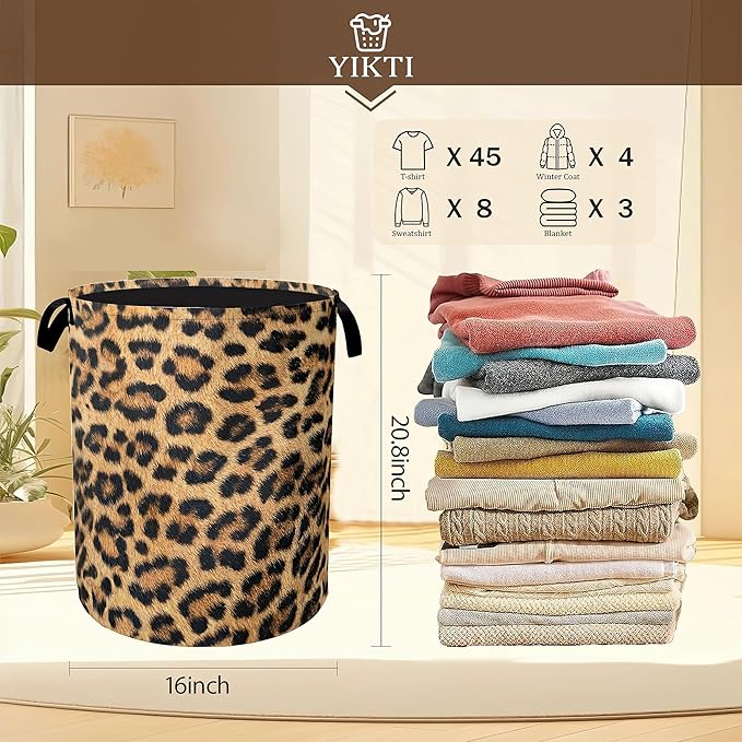 Laundry Hamper, Classic Leopard Laundry Basket, Wildlife Fur Print Portable - Image 2