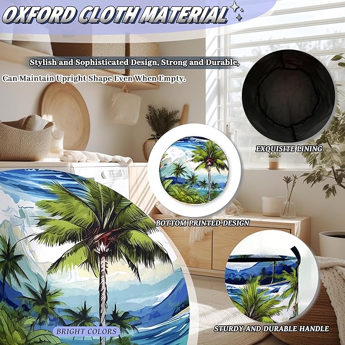 Tropical Palm Tree Laundry Basket Oxford Cloth Colorful Hawaii Laundry Hamper - Image 6